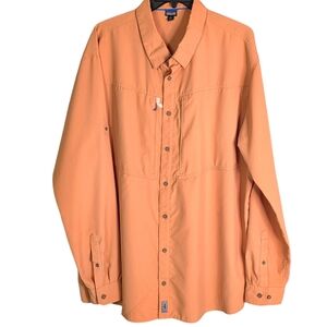 Patagonia Orange SPF 50 Outdoor Fishing Long Sleeve Zipper Pocket Shirt XXL